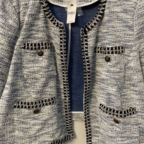 Lane Bryant Women's Plus Size 24 Silver Black Faux Tweed Open Front Crop Blazer - Picture 4 of 11